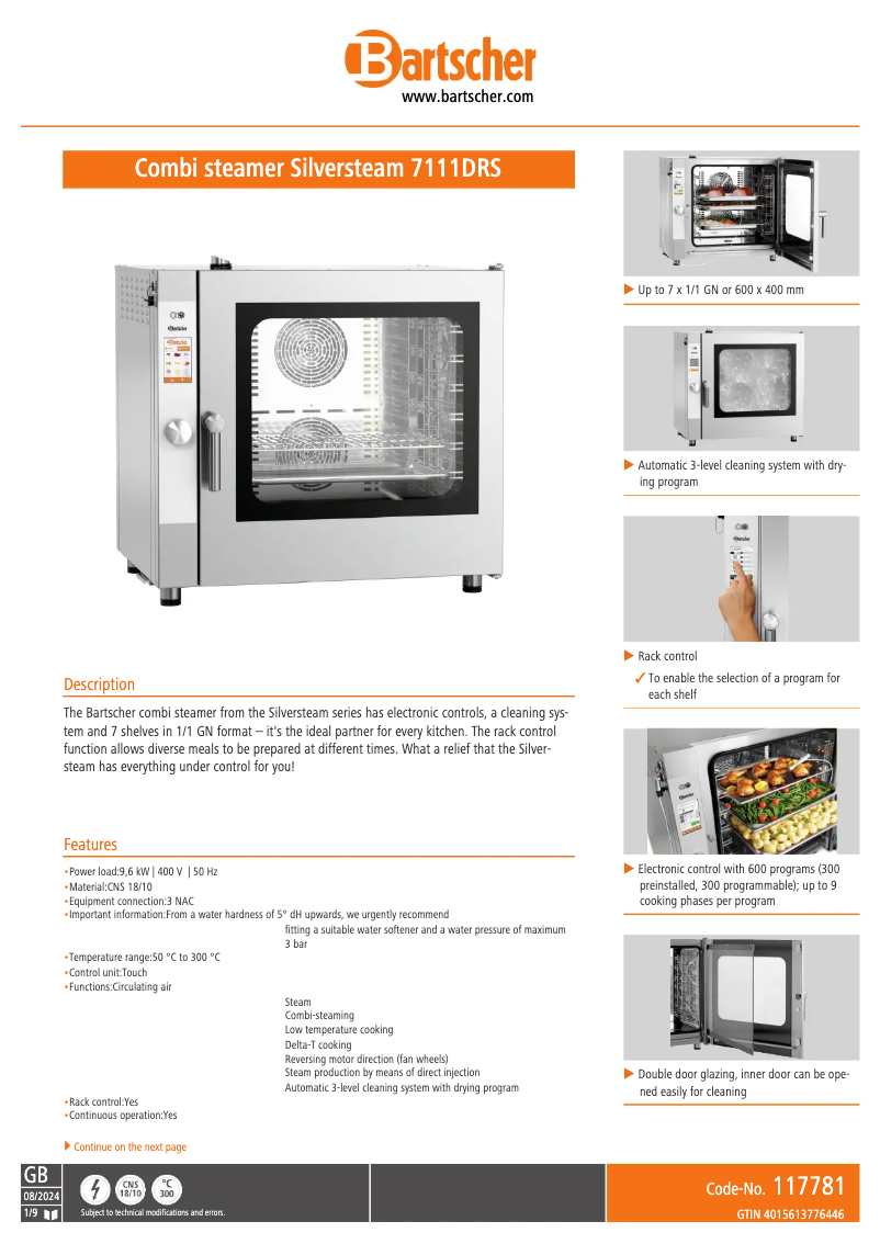 Page n°1 - Fiche technique Bartscher 117781