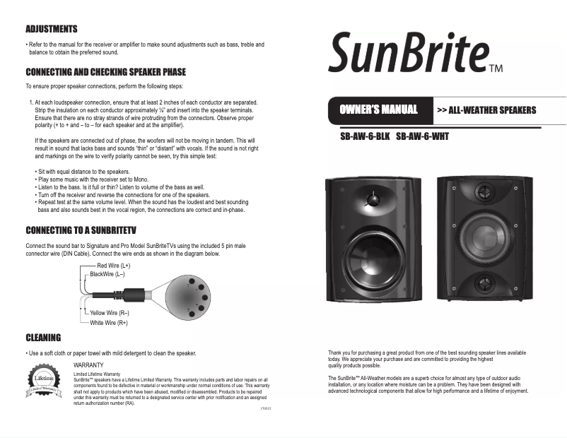 Page 1 de la notice Manuel utilisateur SunBriteTV SB-AW-6