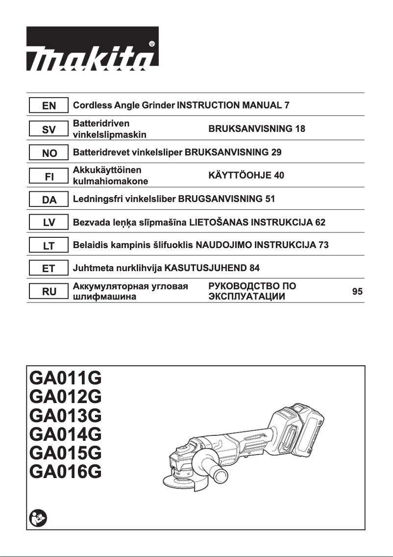 Page 1 de la notice Manuel utilisateur Makita GA012G