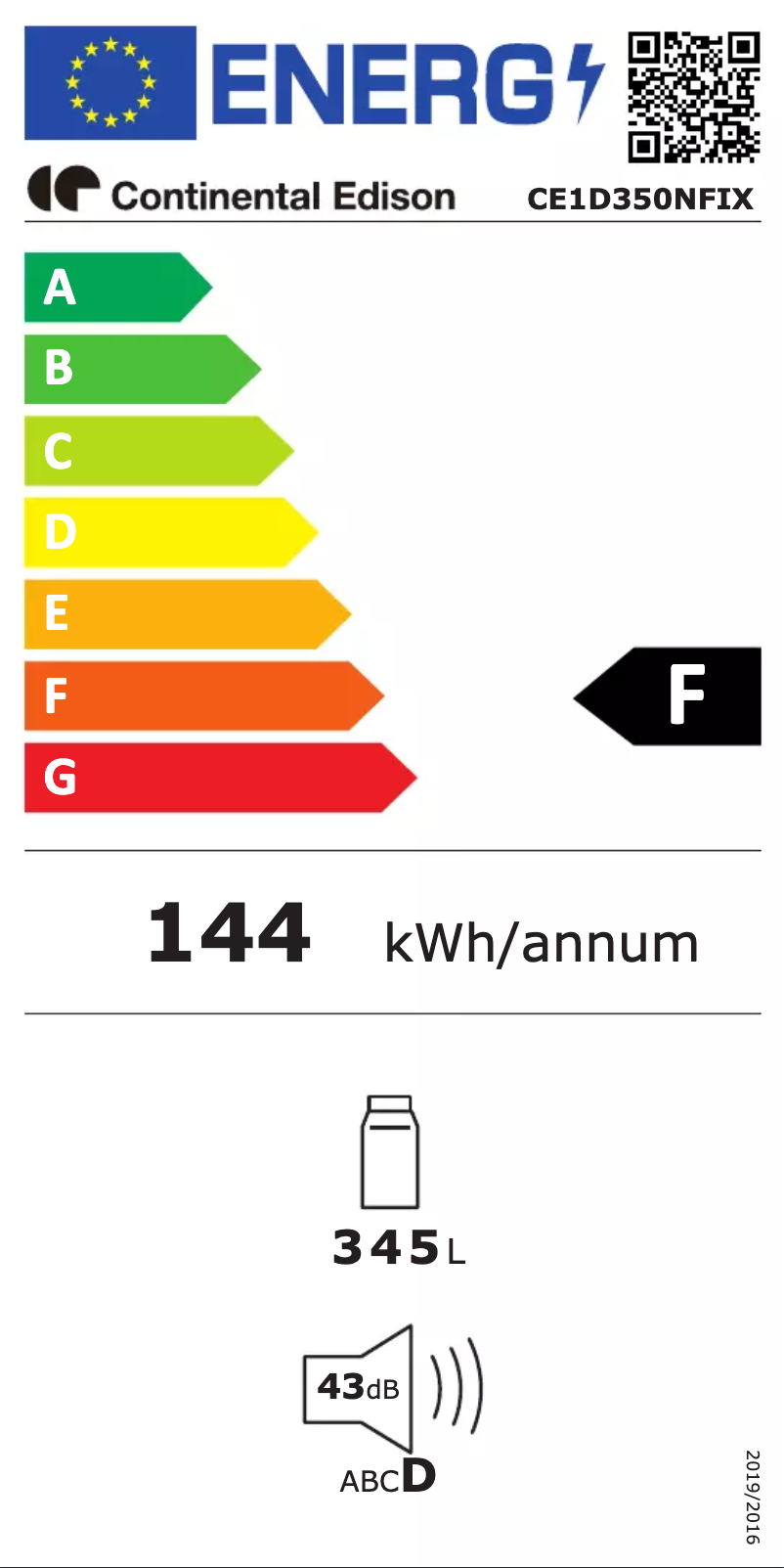 Page n°1 - Label énergétique Continental Edison CE1D350NFIX