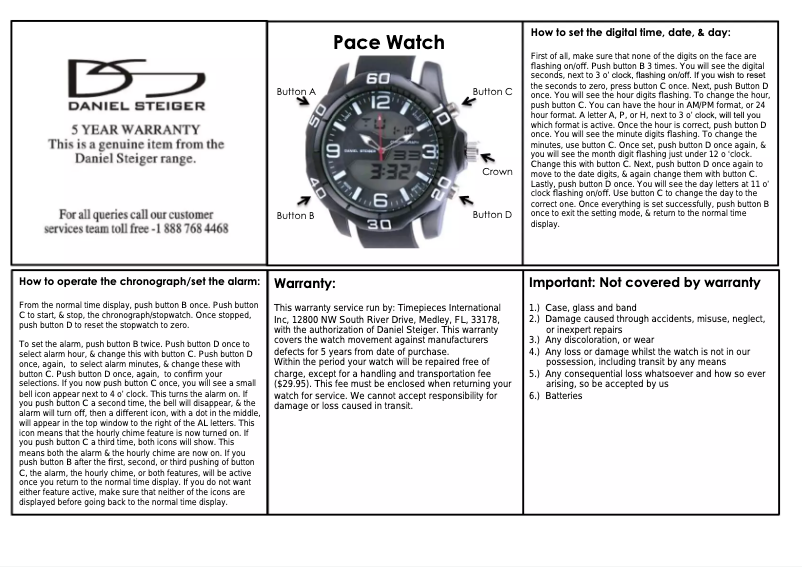Page 1 de la notice Manuel utilisateur Daniel Steiger Pace