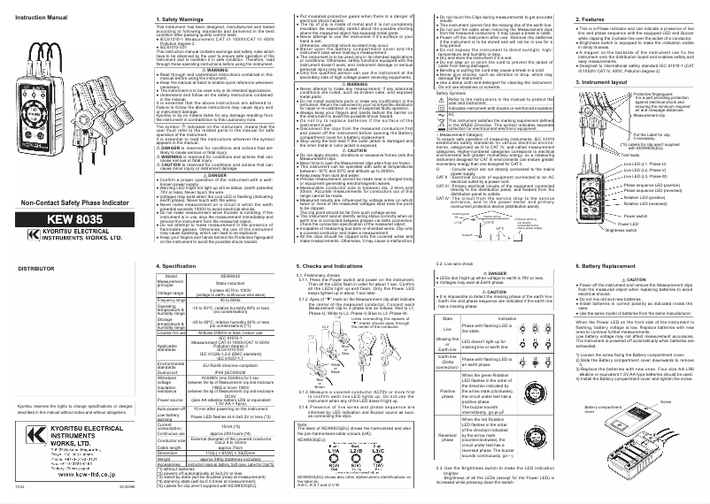 Page 1 of the manual User Manual Kyoritsu KEW 8035