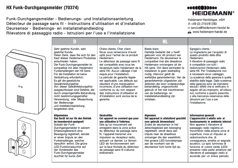 Page 1 de la notice Manuel utilisateur Heidemann 70374