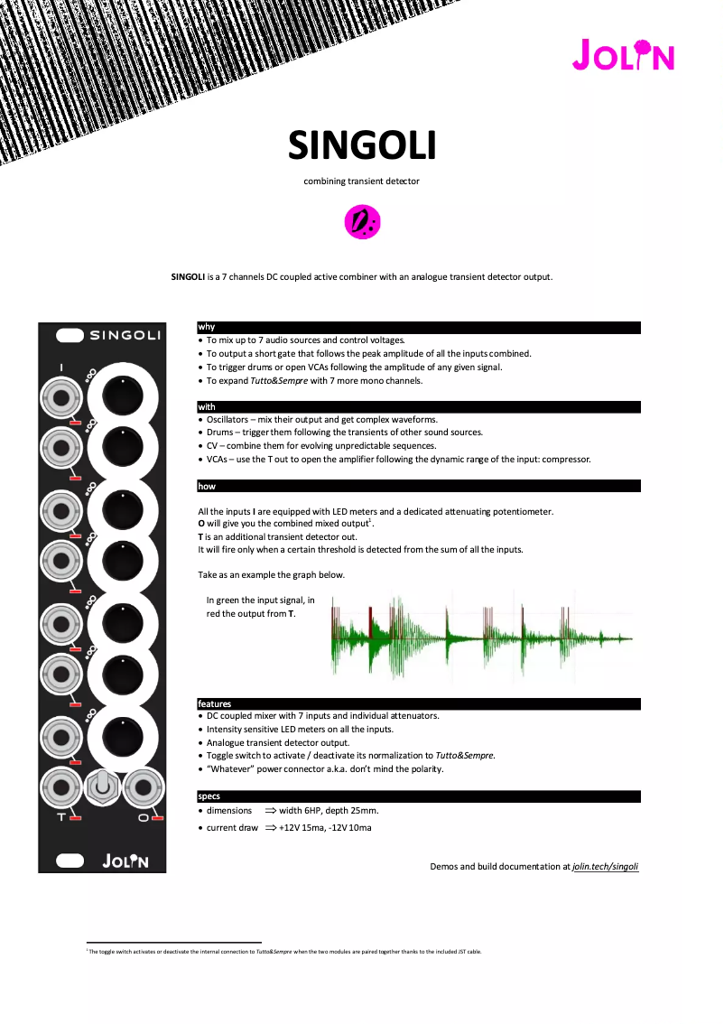 Page 1 de la notice Manuel utilisateur Jolin Singoli