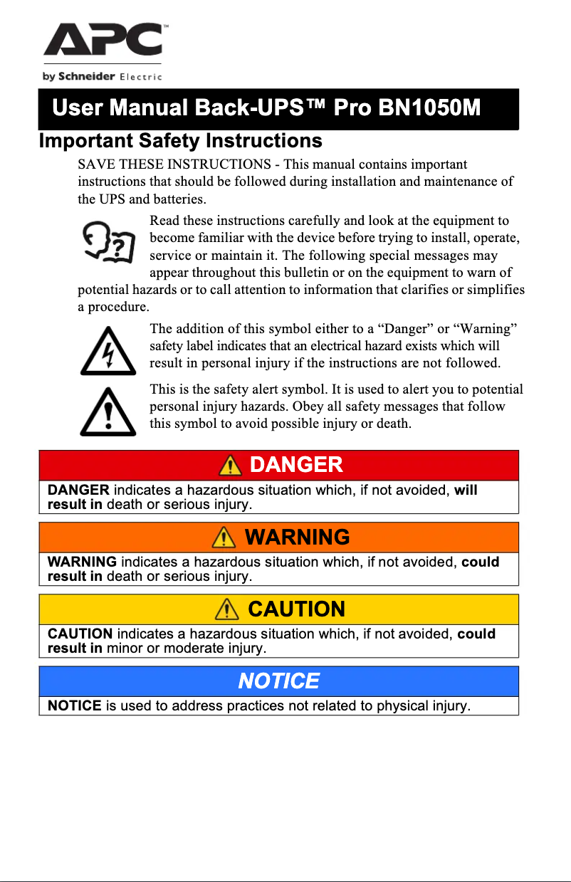 Imagen de la primera página del manual del dispositivo Back-UPS Pro BN1050M