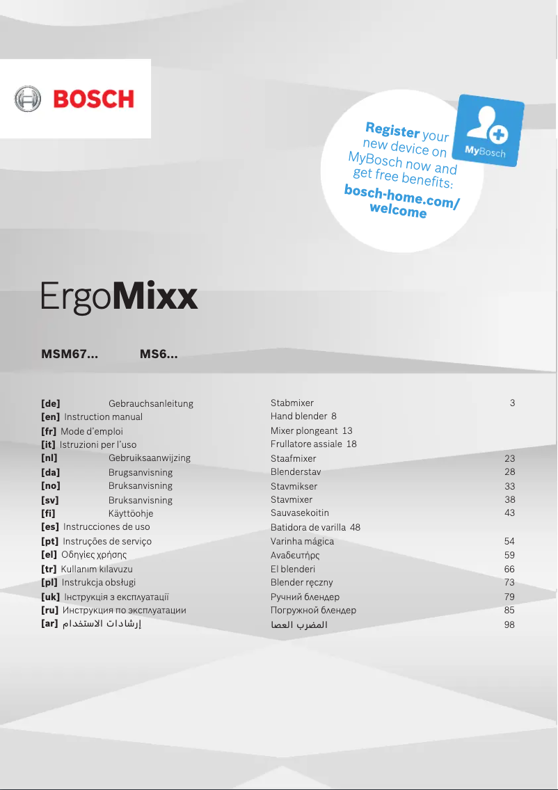 Page 1 de la notice Manuel utilisateur Bosch ErgoMixx MS6CA4120