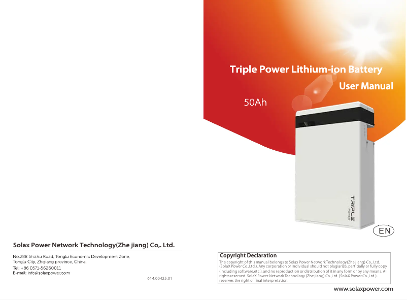 Page 1 de la notice Manuel utilisateur SolaX Power T-Bat H 23