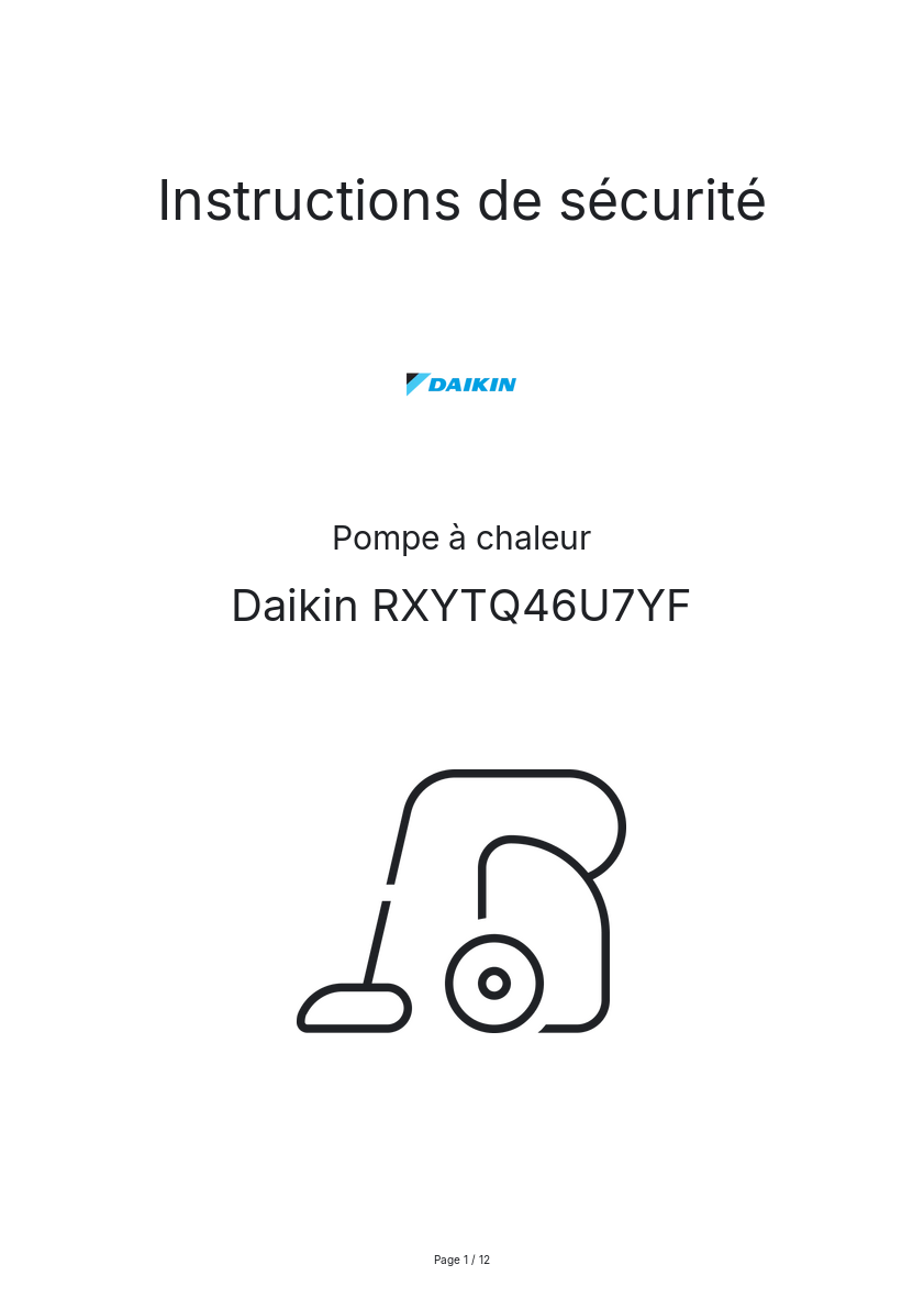Page n°1 - Instructions de sécurité Daikin RXYTQ46U7YF