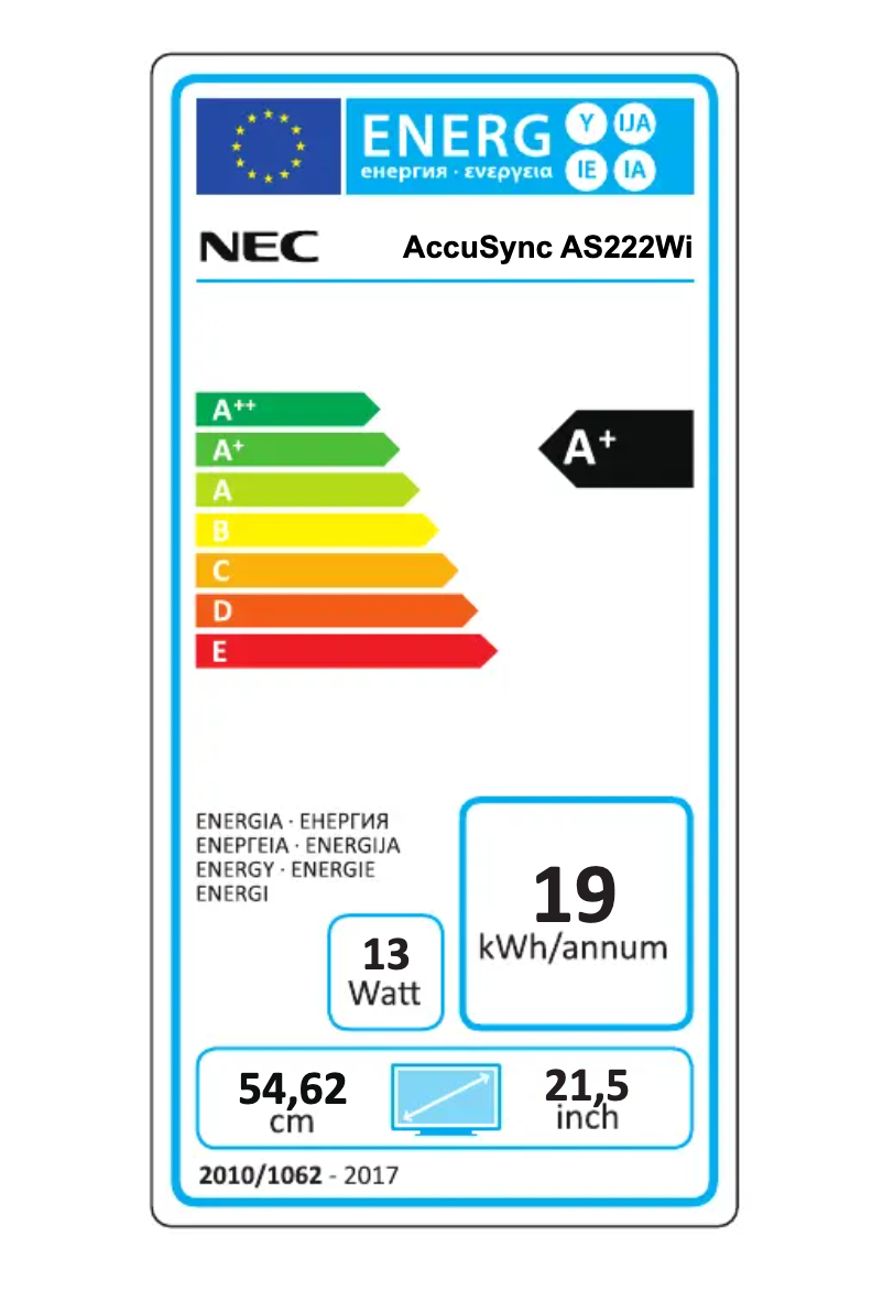 Page 1 de la notice Label énergétique NEC AccuSync AS222Wi