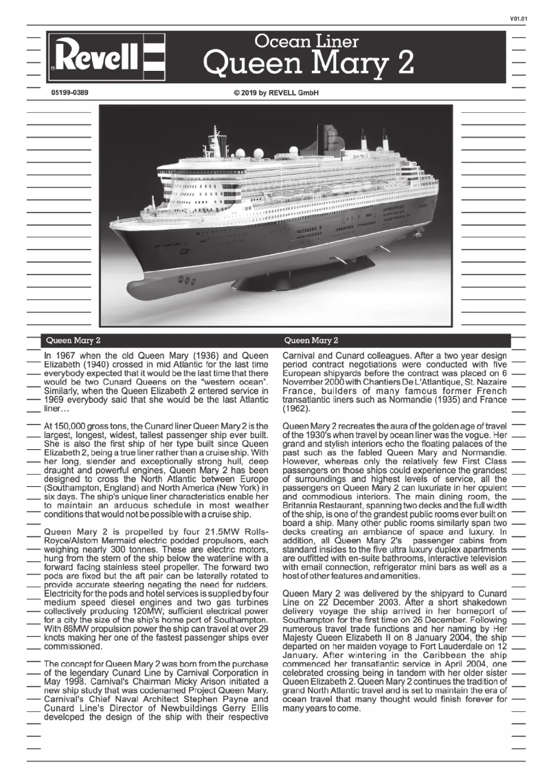 Image de la première page du manuel de l'appareil Queen Mary 2