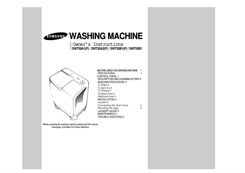 Page 1 de la notice Manuel utilisateur Samsung SWT55B3