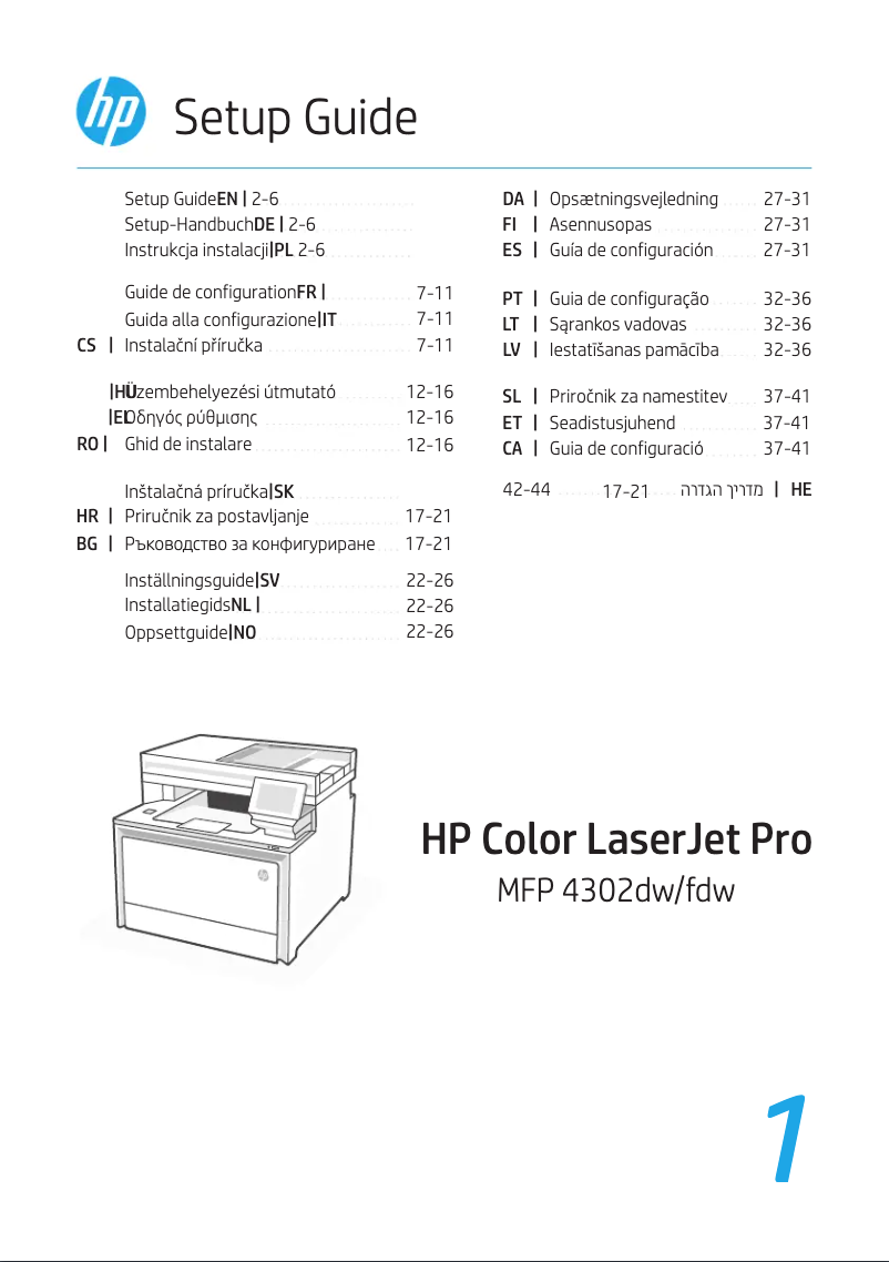 Page n°1 - Guide d'installation HP Color LaserJet Pro MFP 4301