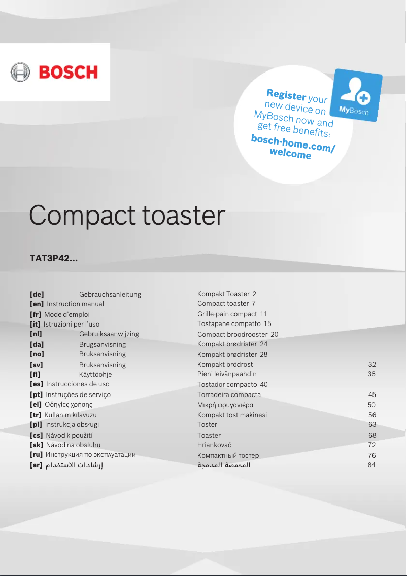 Page 1 de la notice Manuel utilisateur Bosch Compact TAT3P421