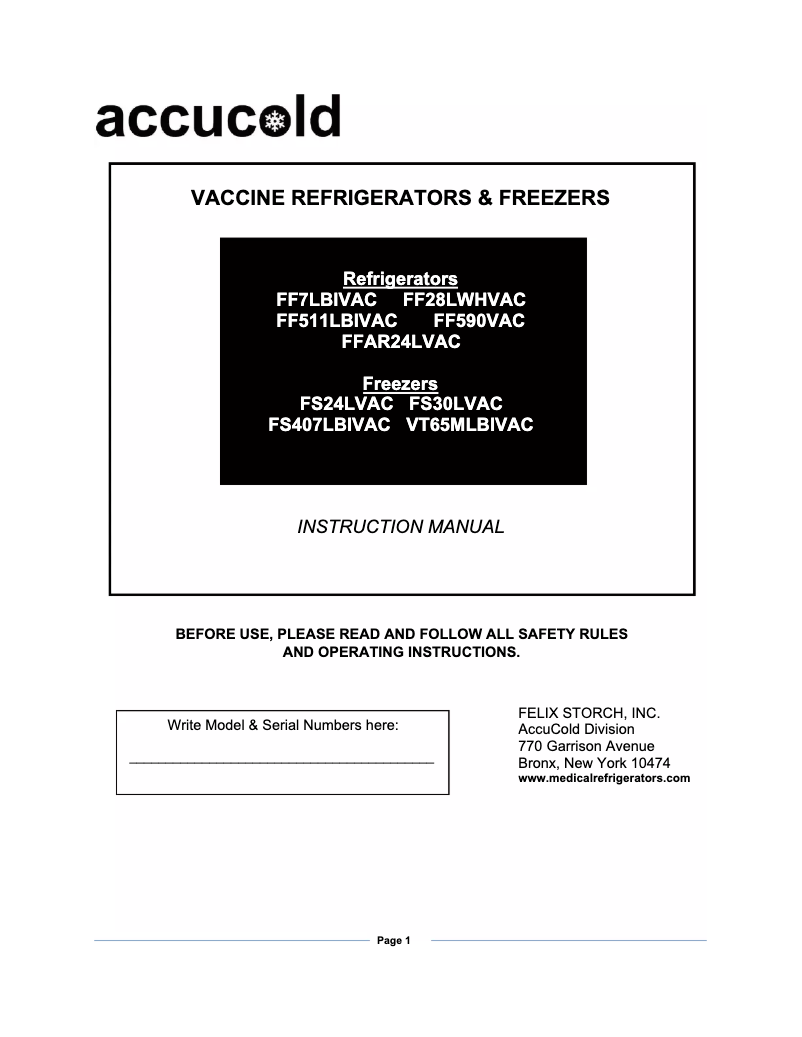 Page n°1 - Guide d'installation Summit Accucold FS30LVAC