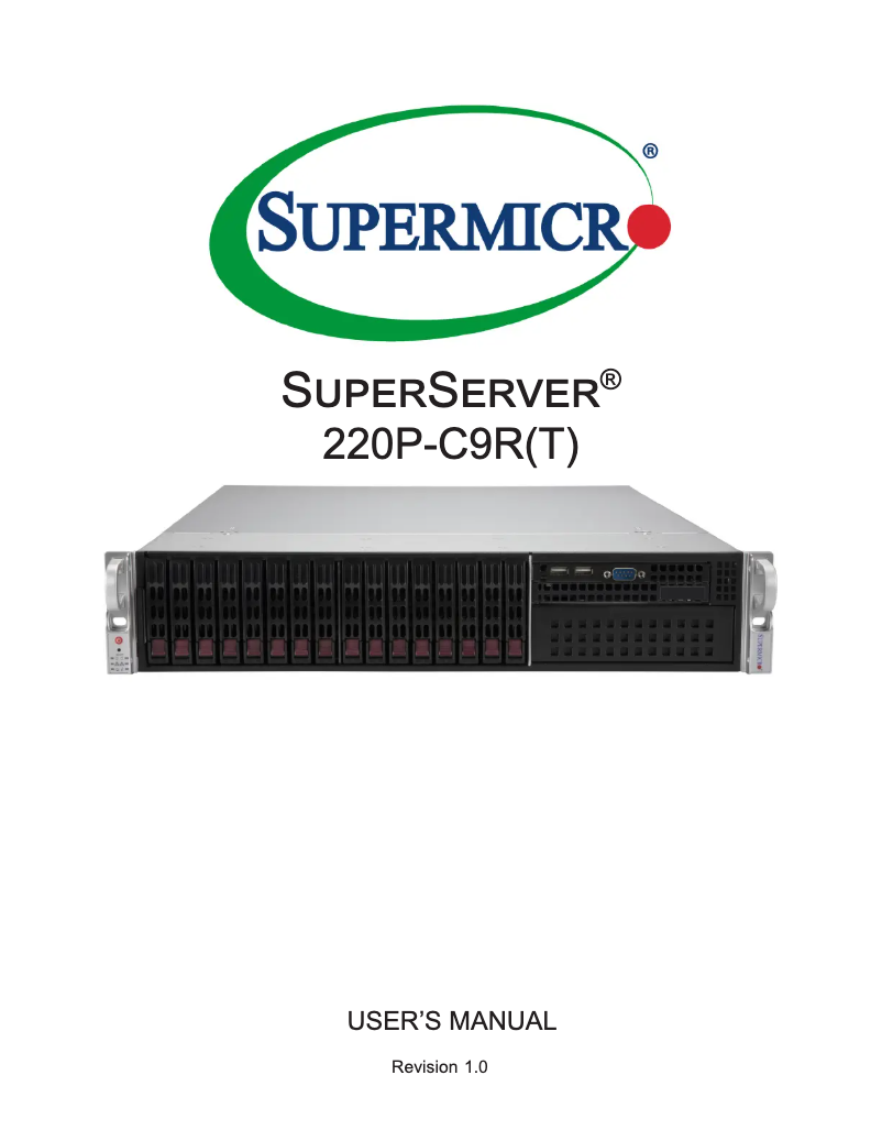Page 1 de la notice Manuel utilisateur Supermicro SuperServer SYS-220P-C9R