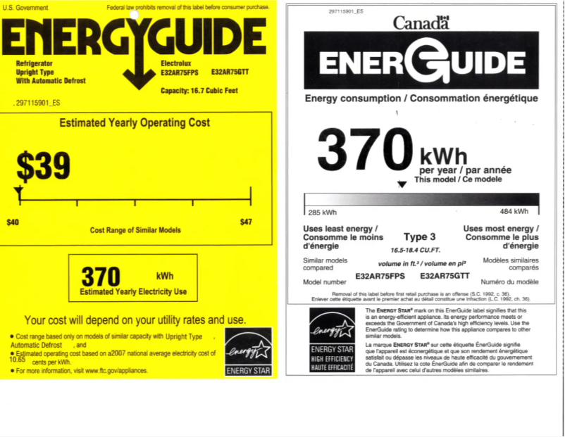 Page 1 de la notice Label énergétique Electrolux E32AR75JPS