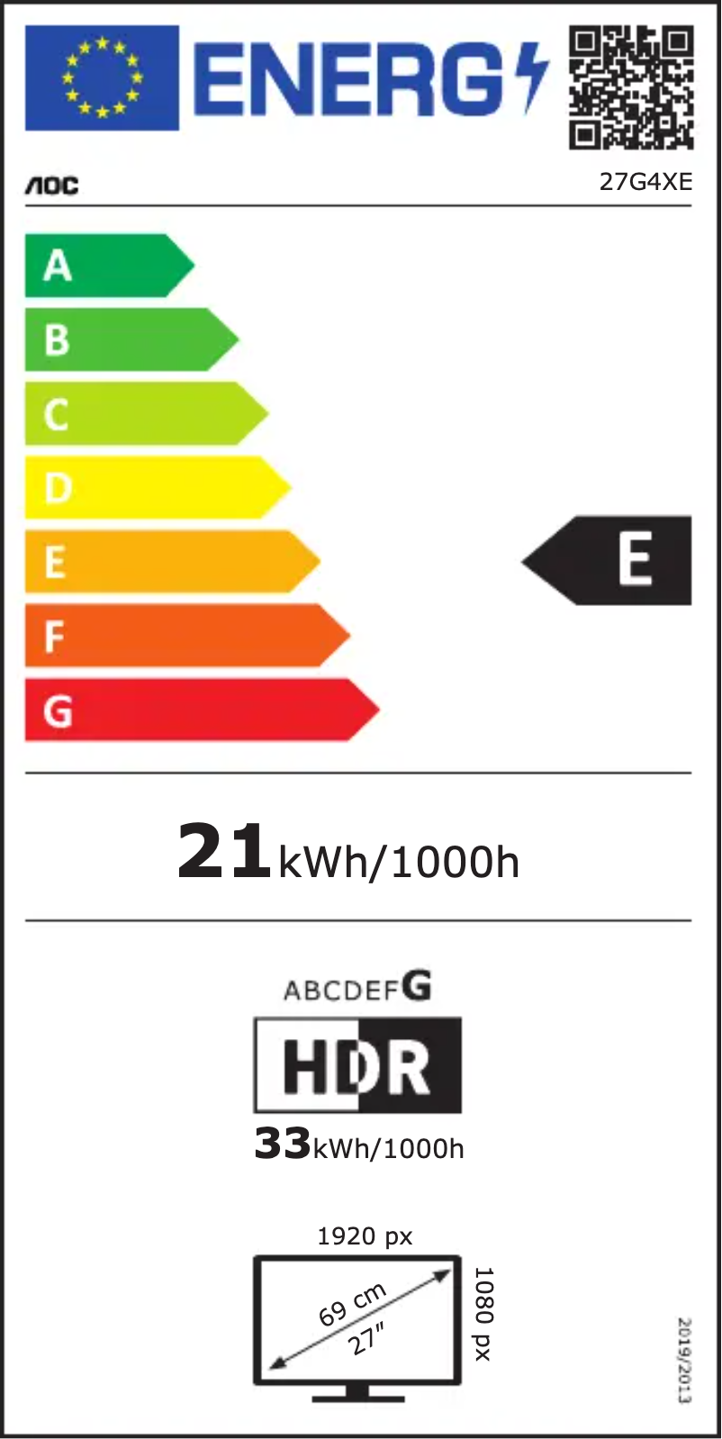Page n°1 - Label énergétique AOC 27G4XE