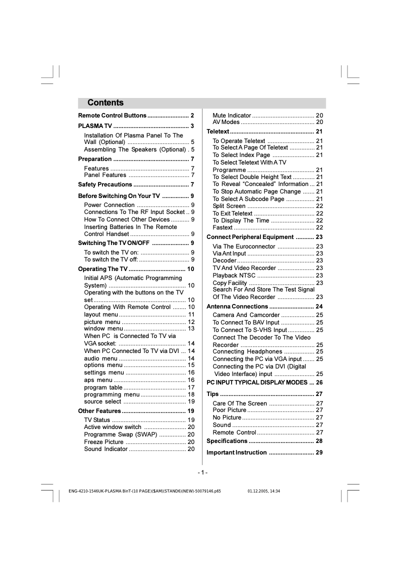 Page n°1 - Manuel utilisateur Walker WP42PDP