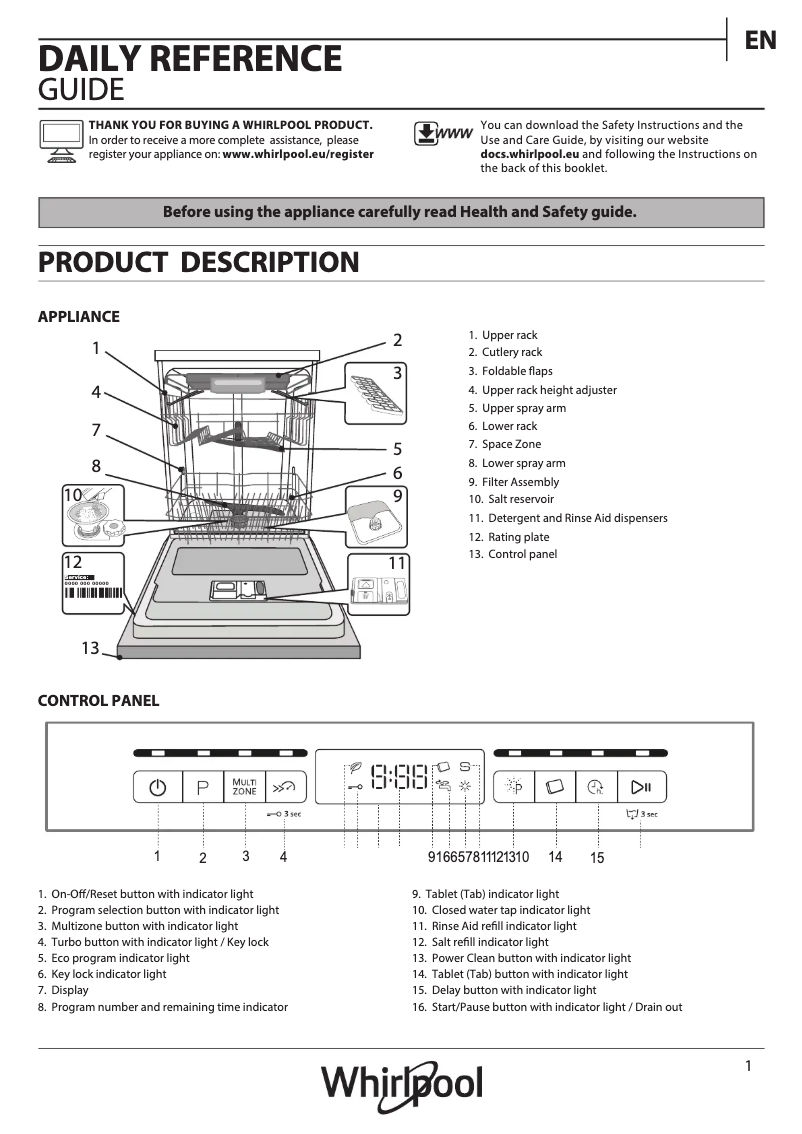 Page 1 de la notice Manuel utilisateur Whirlpool WFO 3T123 PF X