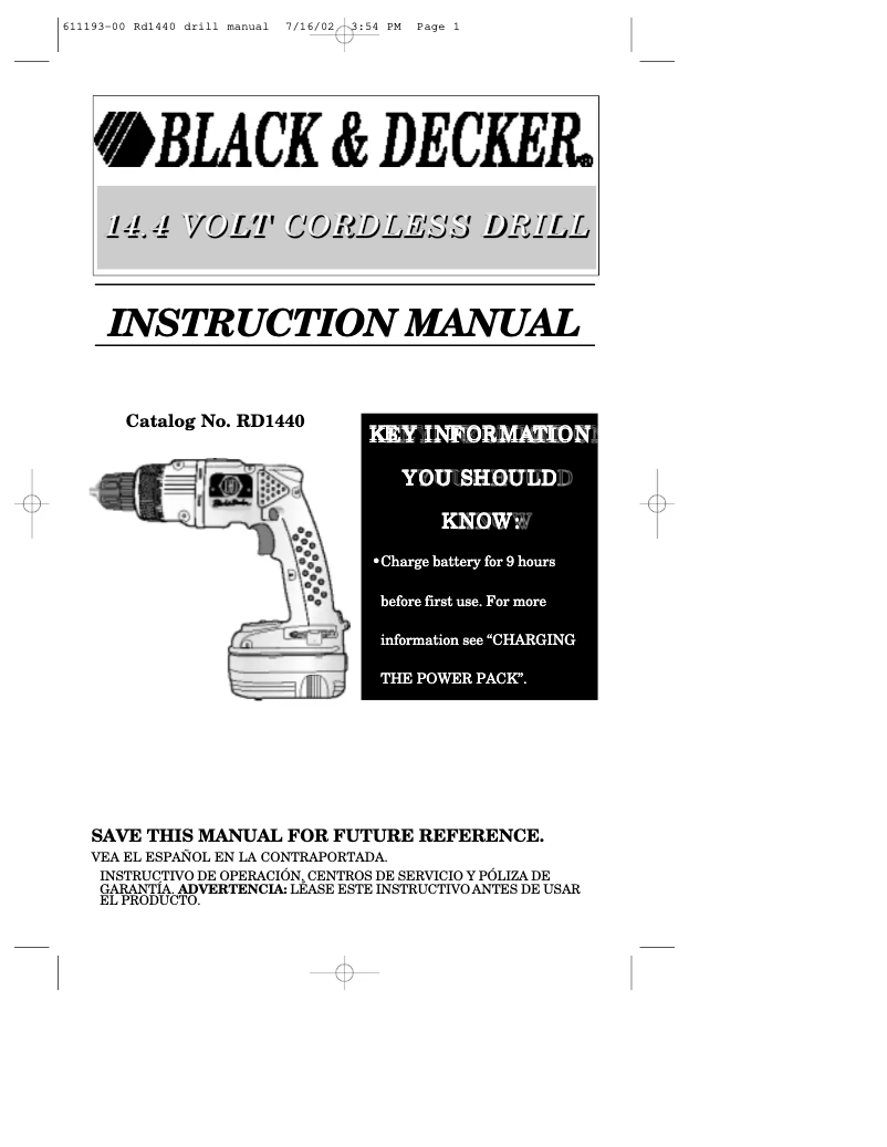 Page n°1 - Manuel utilisateur Black & Decker RD1440