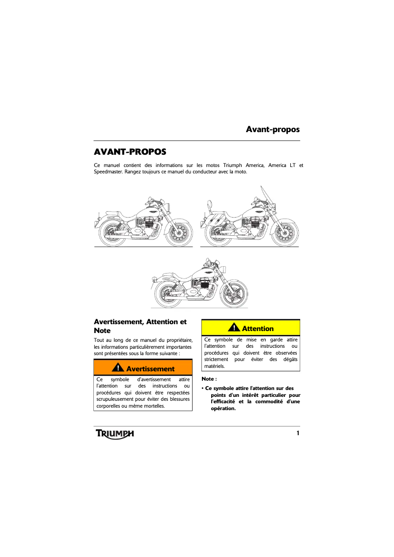 Page 1 de la notice Manuel utilisateur Triumph America (2014)