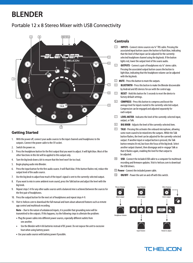 Page 1 de la notice Manuel utilisateur TC Helicon Blender