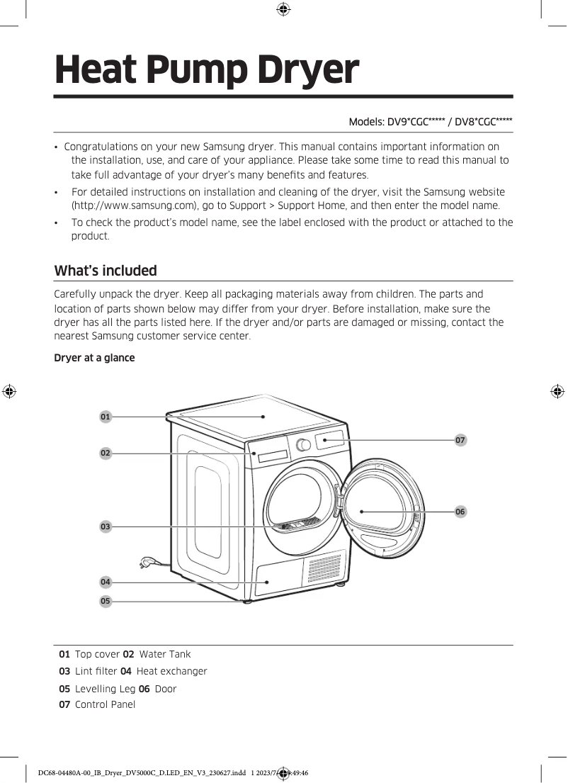 Image de la première page du manuel de l'appareil DV80CGC0B0AH
