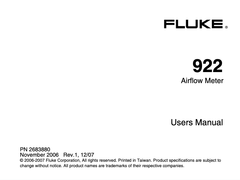 Page 1 de la notice Manuel utilisateur Fluke 922