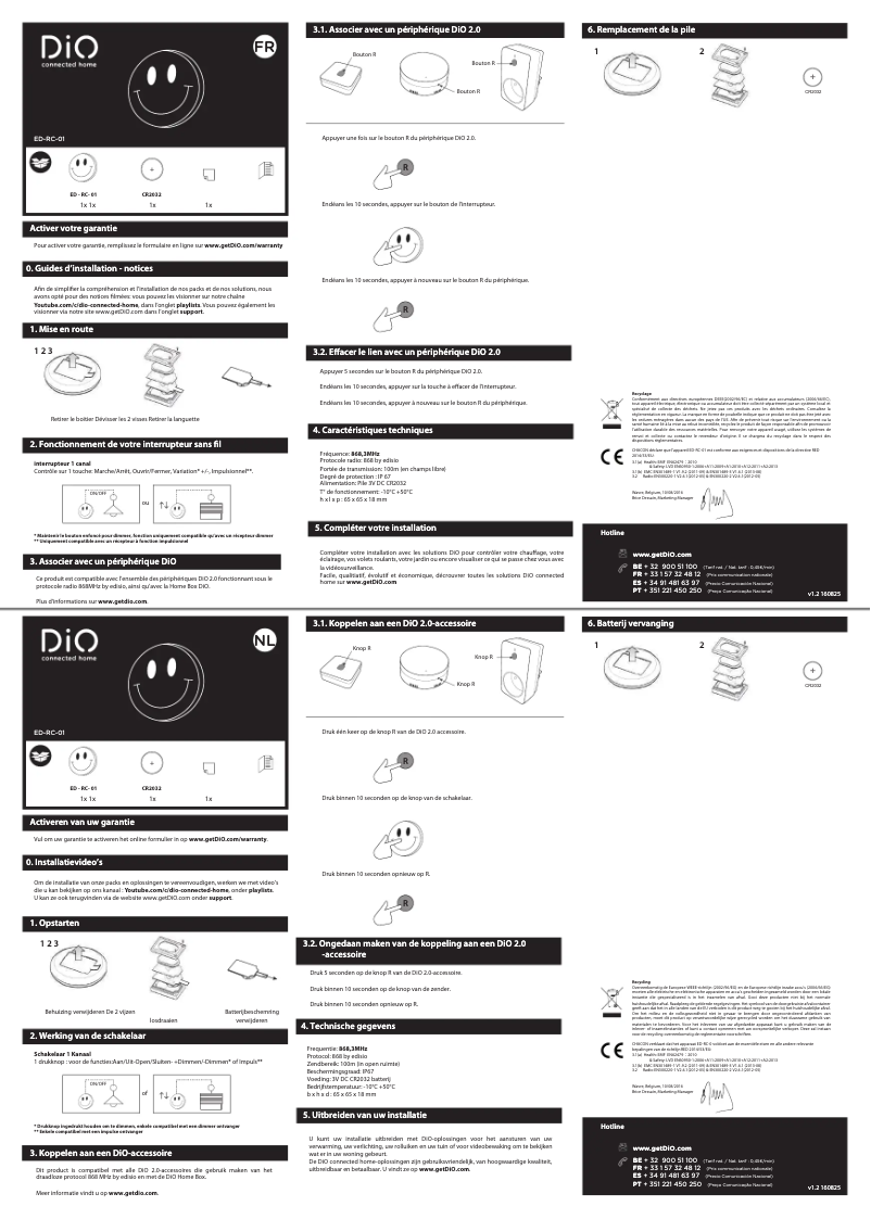 Page 1 de la notice Manuel utilisateur DiO ED-RC-01