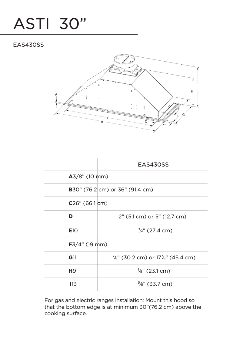 Page n°1 - Dessin technique Elica Asti EAS430SS