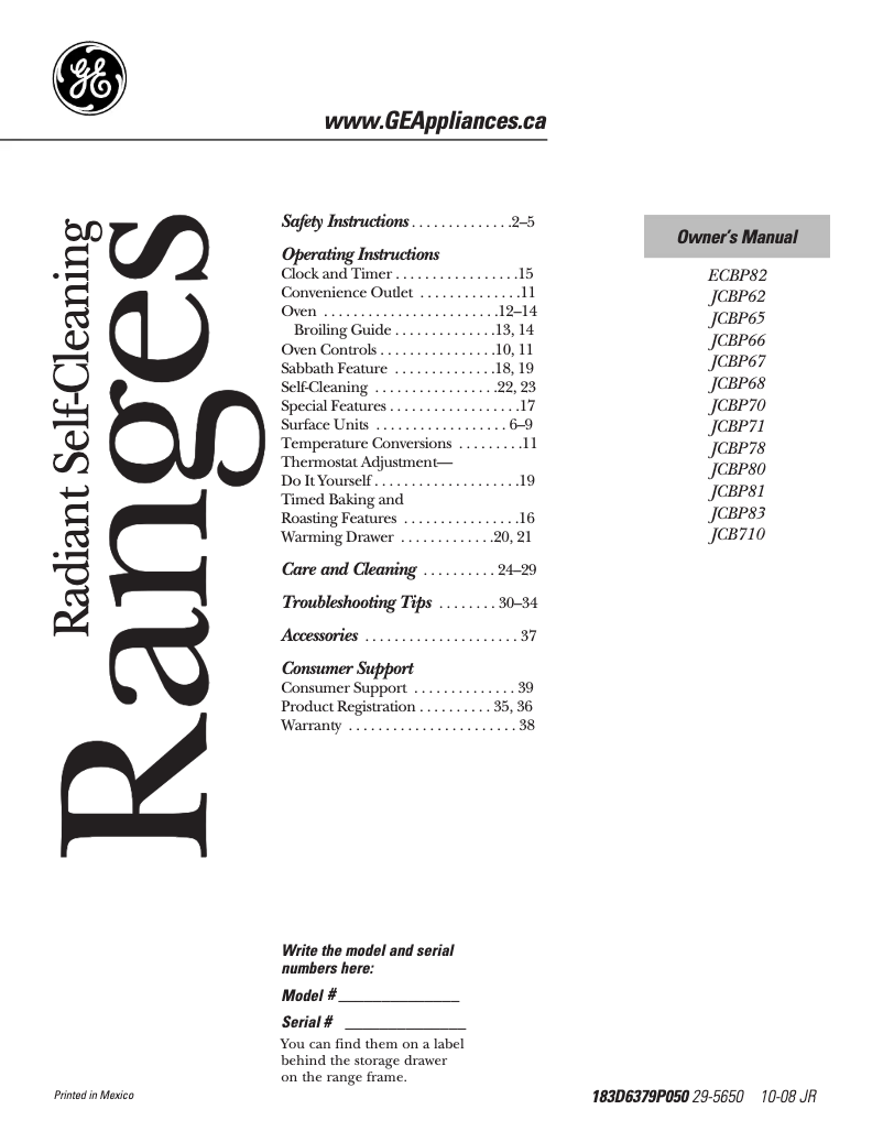 Página 1 del manual Manual de usuario GE JCBP65SPSS
