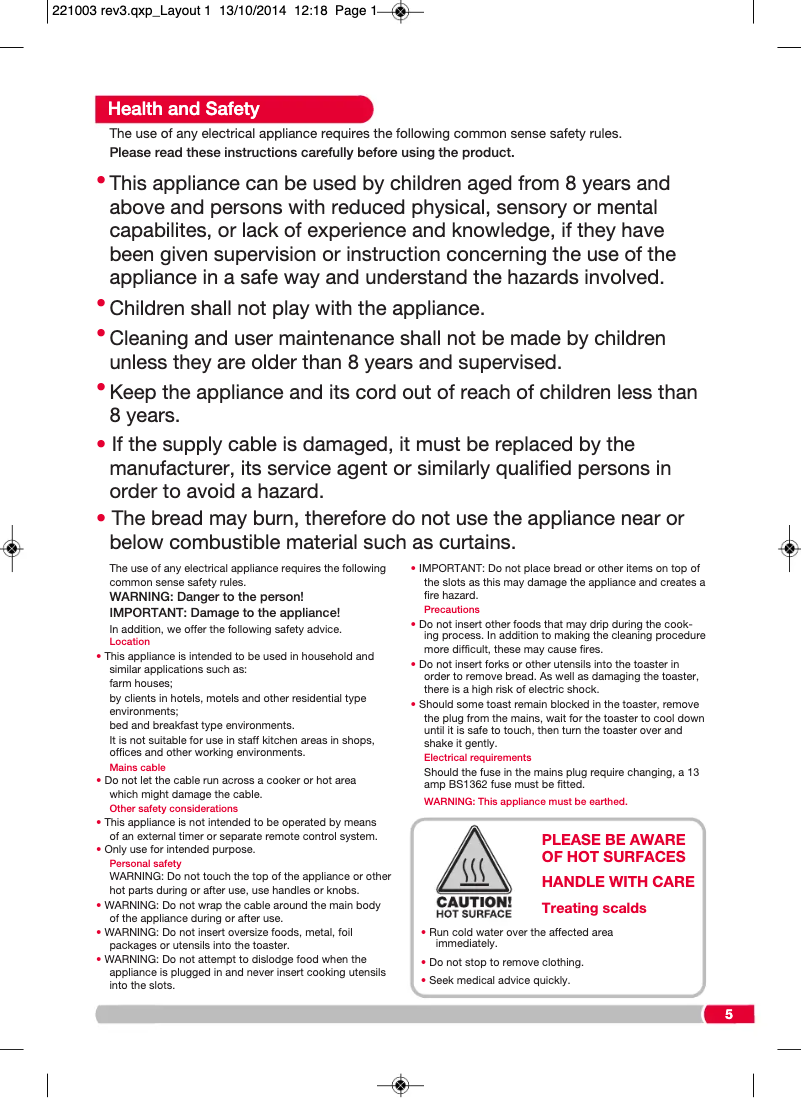 Page 1 de la notice Manuel utilisateur Morphy Richards Chroma 221104