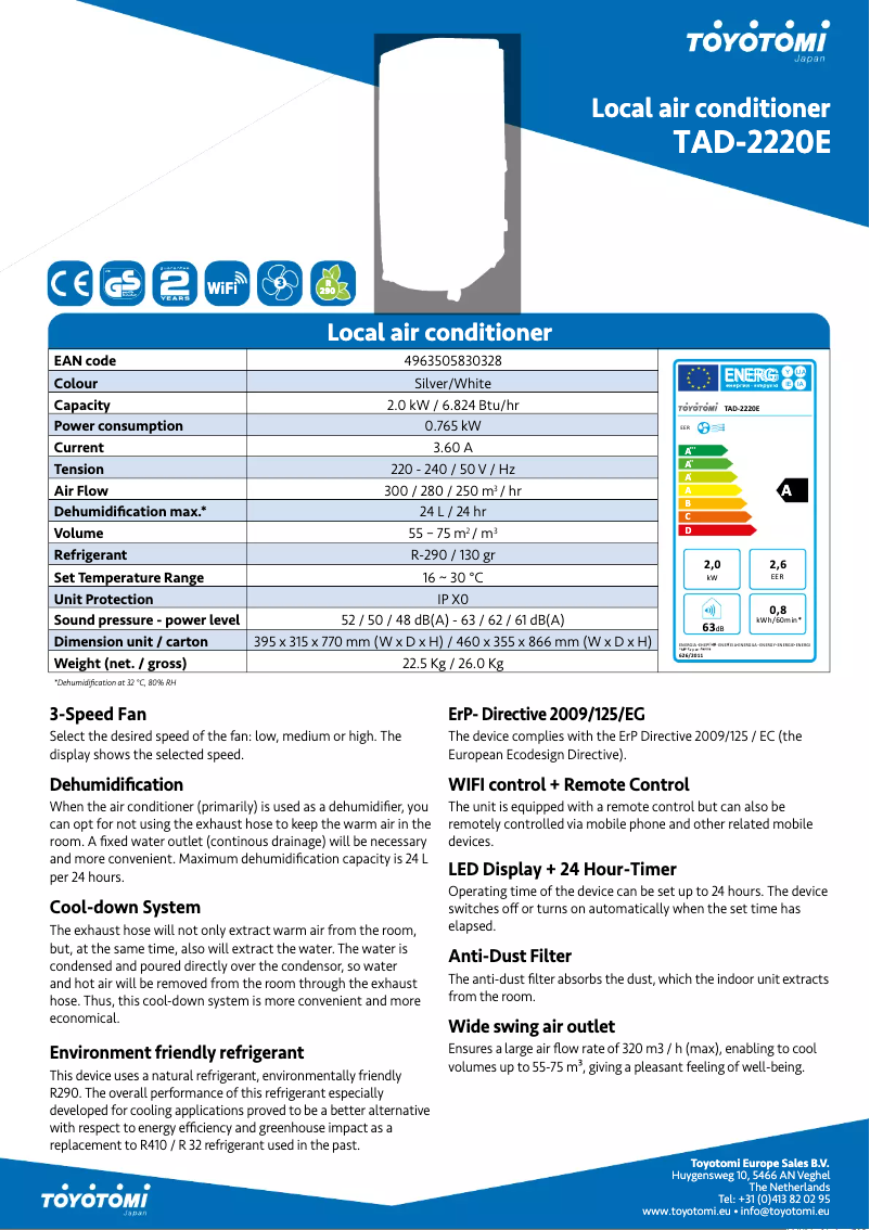 Page n°1 - Fiche technique Toyotomi TAD-2220E