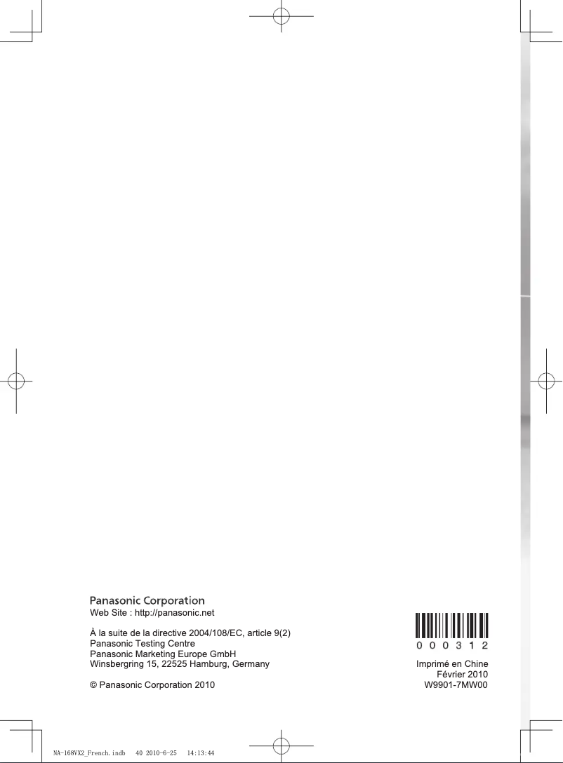 Page n°1 - Manuel utilisateur Panasonic NA-128VA2
