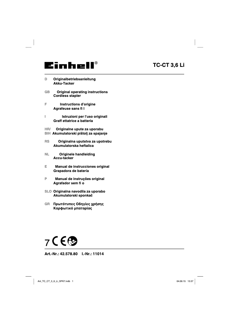 Page 1 de la notice Manuel utilisateur Einhell 4257880