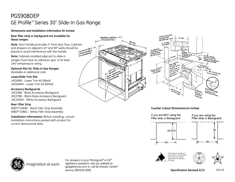 Page 1 de la notice Fiche technique GE PGS908DEPBB