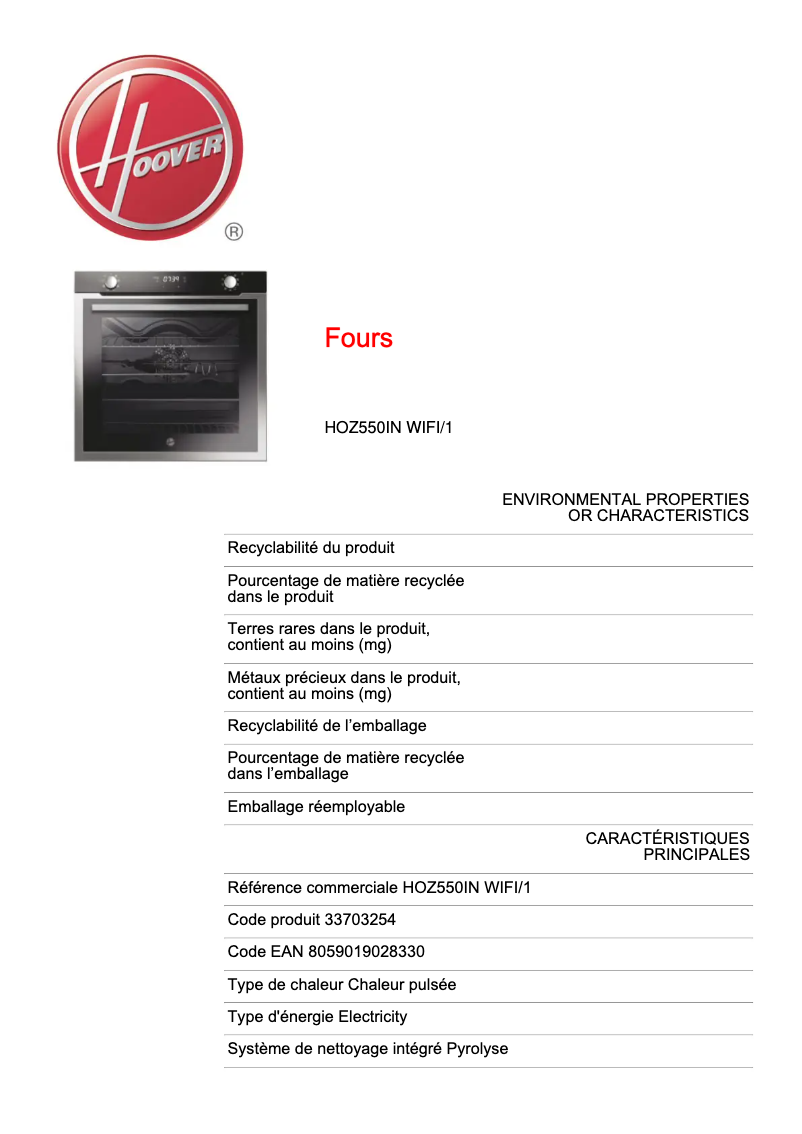 Image de la première page du manuel de l'appareil HOZ550IN WIFI/1