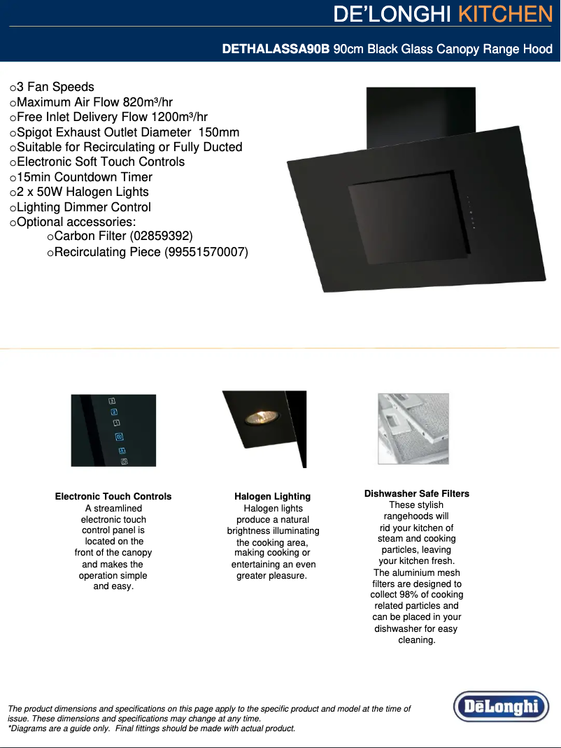 Page 1 de la notice Fiche technique DeLonghi DETHALASSA90B