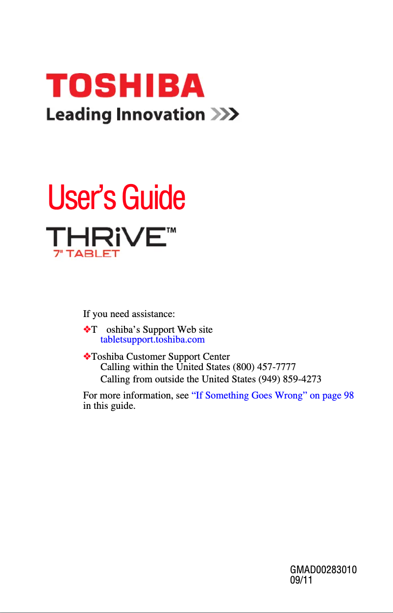 Page n°1 - Manuel utilisateur Toshiba Thrive 7 AT1S5