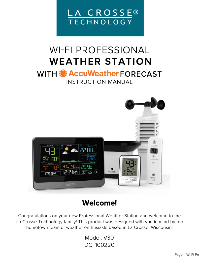 Page n°1 - Manuel utilisateur La Crosse Technology V30