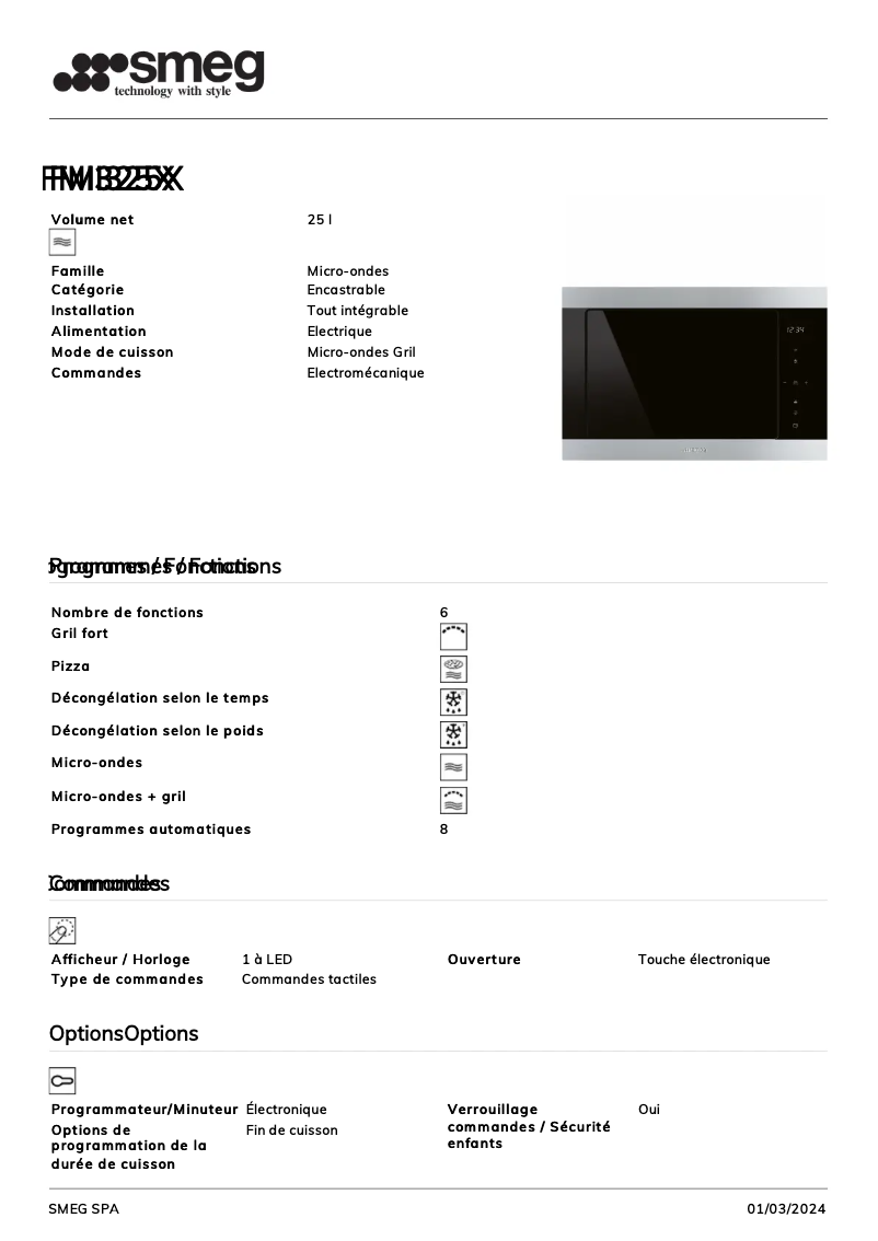 Página 1 del manual Ficha técnica Smeg FMI325X