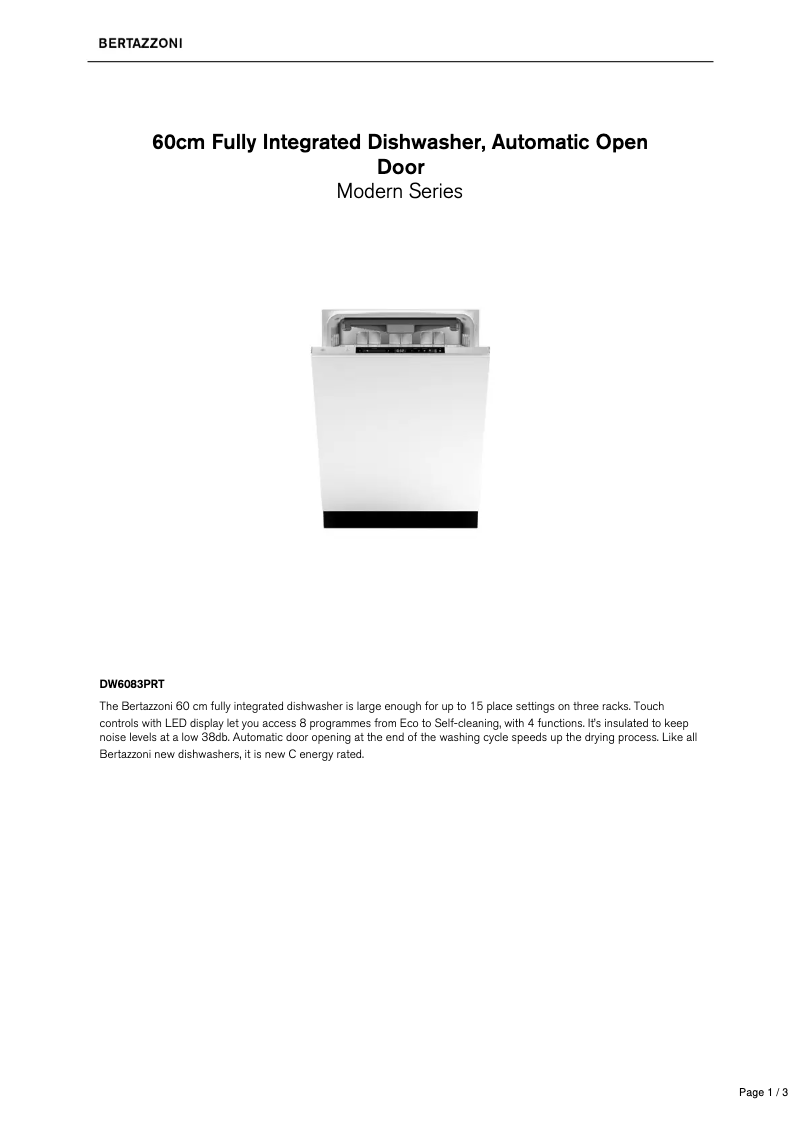 Page n°1 - Fiche technique Bertazzoni DW6083PRT