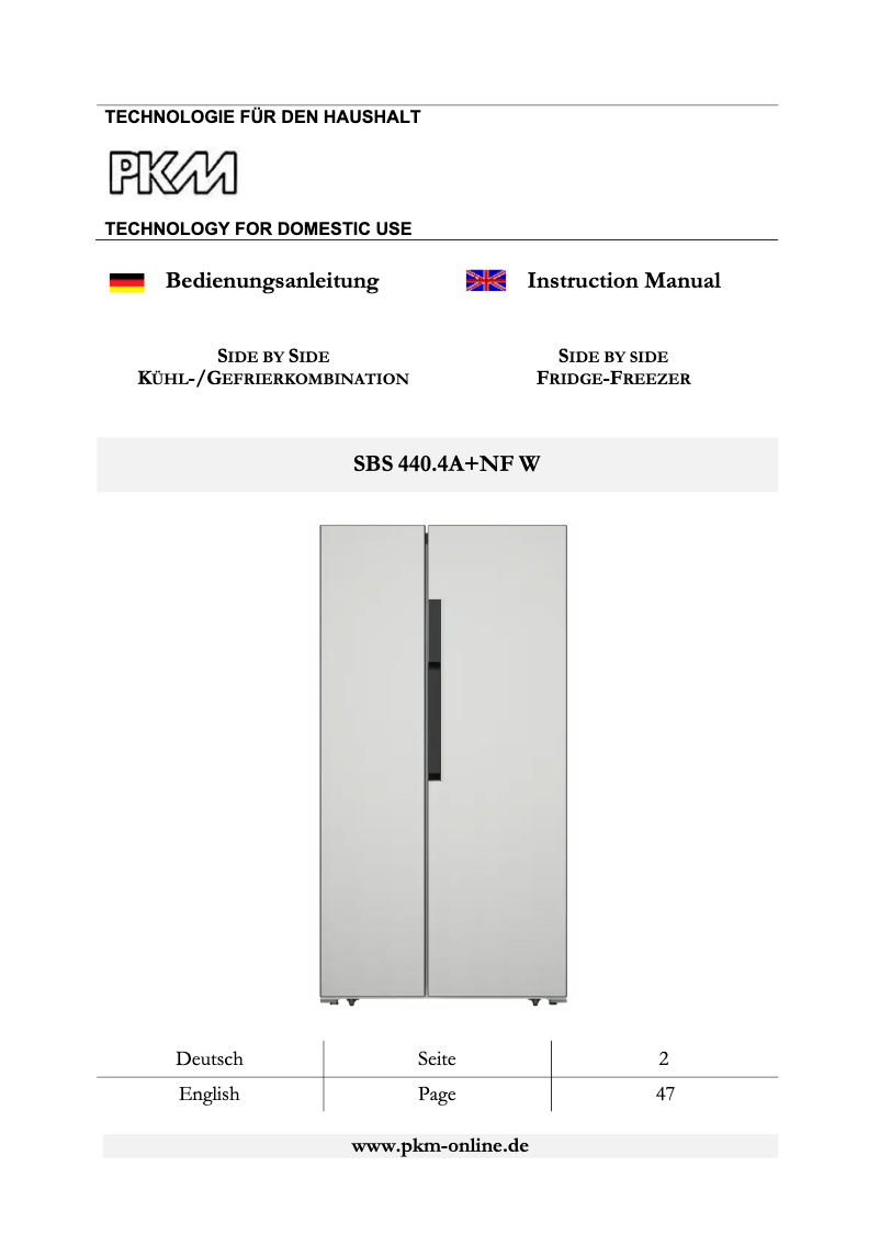 Page 1 de la notice Manuel utilisateur PKM SBS440.4A+NF W