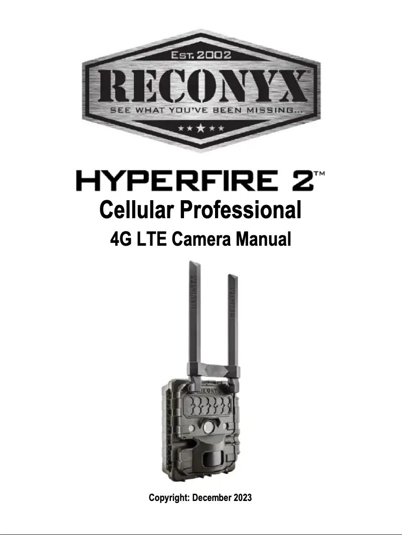 Page n°1 - Manuel utilisateur Reconyx HyperFire 2