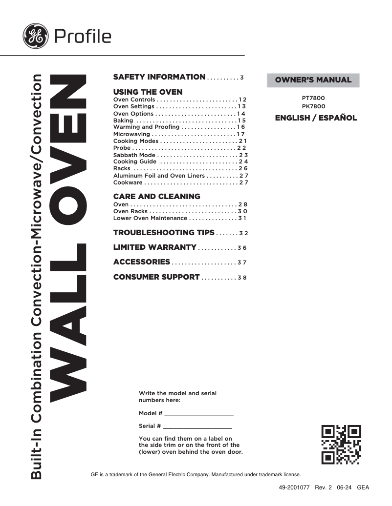 Imagen de la primera página del manual del dispositivo Profile PT7800DHWW