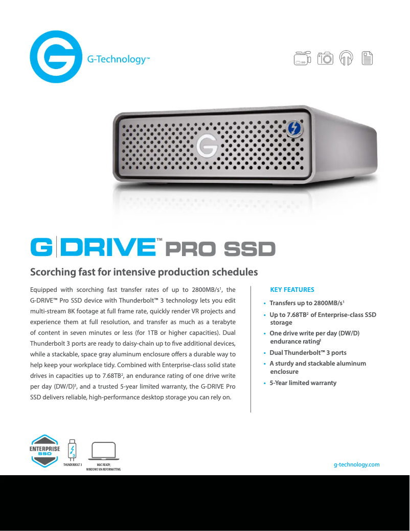 Page n°1 - Fiche technique G-Technology G-DRIVE Pro SSD