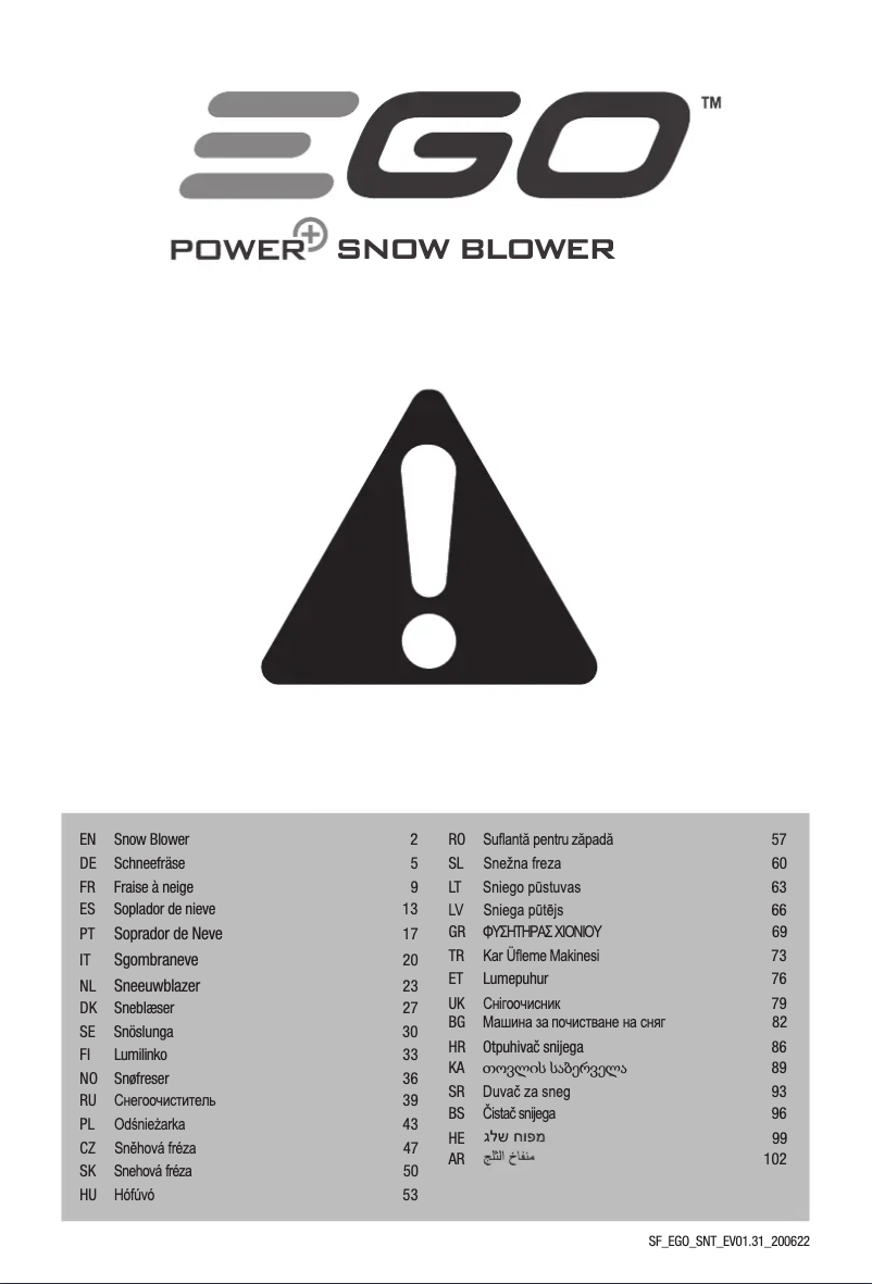 Página 1 del manual Instrucciones de seguridad EGO SNT2400E-K2753