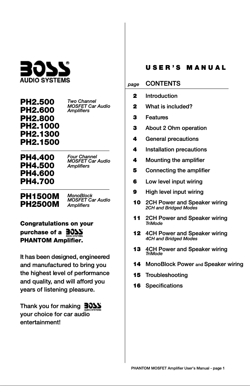 Page n°1 - Manuel utilisateur Boss PH2.1500