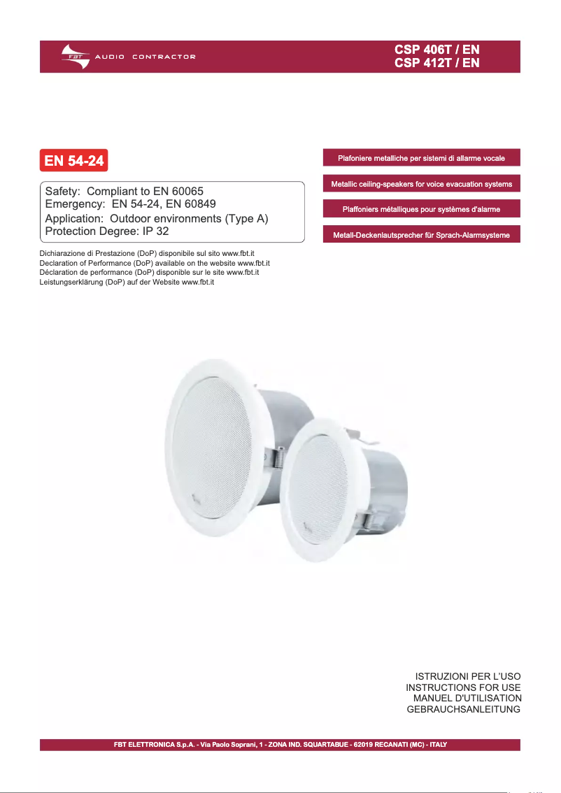 Page n°1 - Manuel utilisateur FBT CSP 412 T/EN