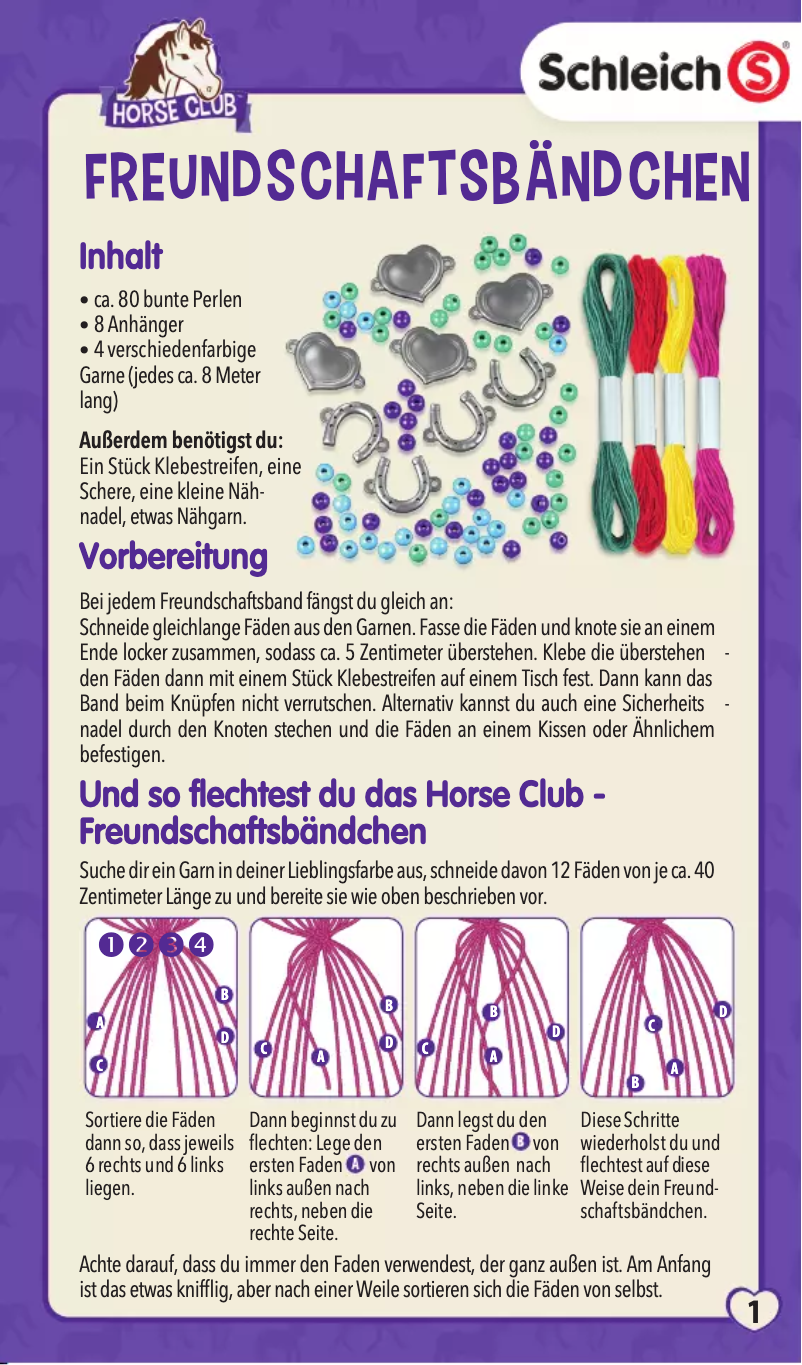 Page n°1 - Manuel utilisateur Schmidt Horse Club Freundschaftsbändchen